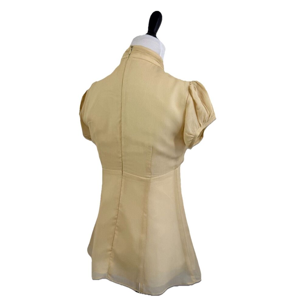 Nanette Lepore VTG Blouse 0 100% Silk Crinkle Cream Victorian Ruffle Fitted Zip - Picture 4 of 16
